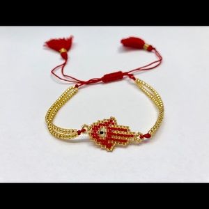 Red Hand beaded bracelet hamsa hand colorful bracelet handmade - One Size
